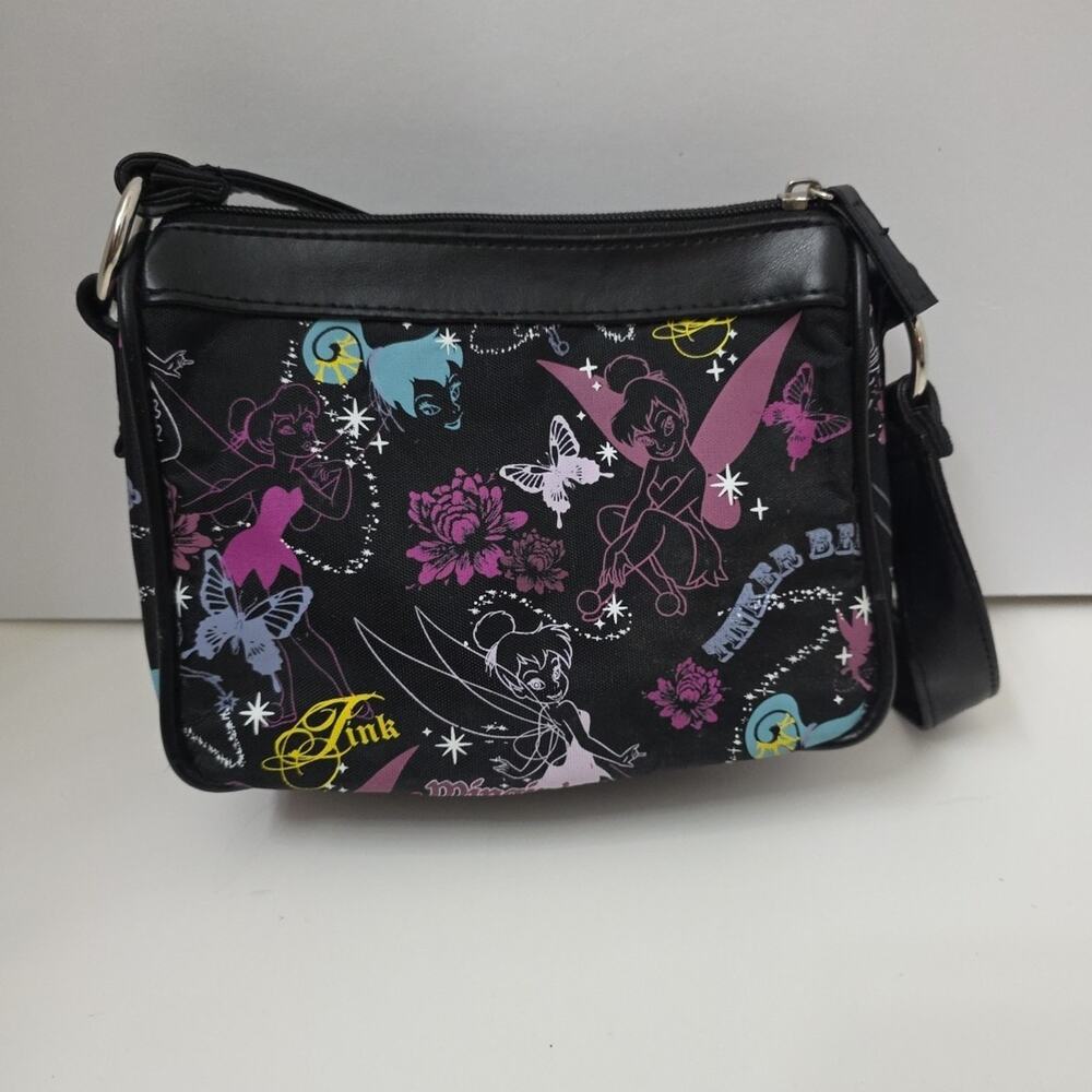 Y2K Vintage Disney Tinker Bell “Tink” Fairy Print Black Small Shoulder Bag Purse - Picture 2 of 12